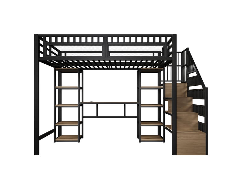 Lit mezzanine métal noir 140x200 cm avec bureau led usb rangement échelle - Conforama A