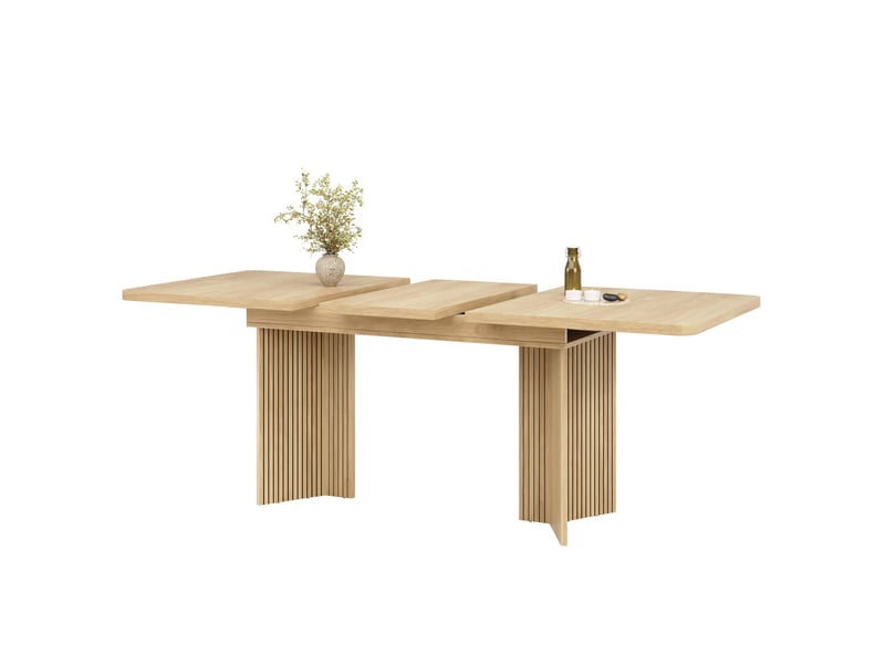  Table à manger extensible 120–160 cm, pieds en v rainurés, effet chênenoyer  - Conforama E