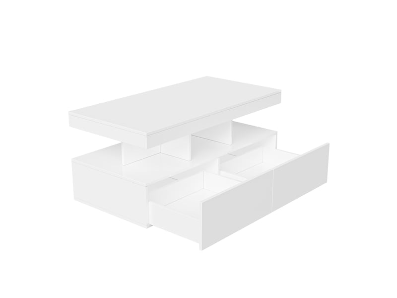  Table basse laquée blanche – éclairage led rgb – 2 tiroirs extra-larges – plateau à plusieurs niveaux – grand espace de rangement  - Conforama A