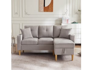 Canapé d'angle réversible fixe MODENVIE 3 places Polyester gris avec coffre de rangement