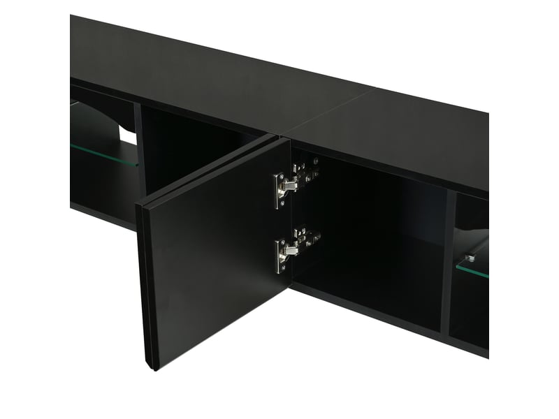  Meuble tv,200x30x28 cm,4 portes et led,panneau de particules,noir brillant  - Conforama E