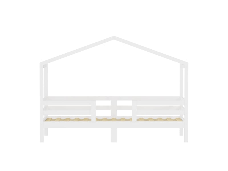  Lit cabane enfant blanc 90x200 cm en pin massif avec toit et barrières de sécurité  - Conforama A