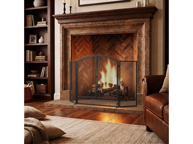 Pare-feu de cheminée pliable 3 panneaux 2 portes 122 x 75 cm métal noir - Conforama D