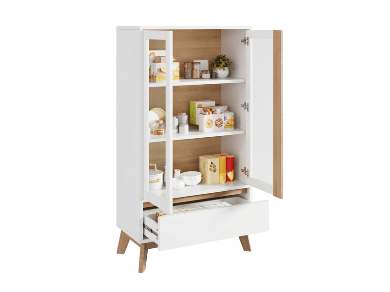  Buffet de cuisine blanc et bois, étagères réglables, 80x40x150 cm  - Conforama A