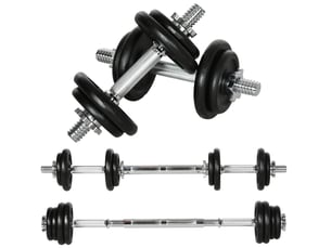 Haltères réglables 2 en 1, ensemble 20 kg en fer noir avec barre de liaison, poignées antidérapantes et fermetures à vis
