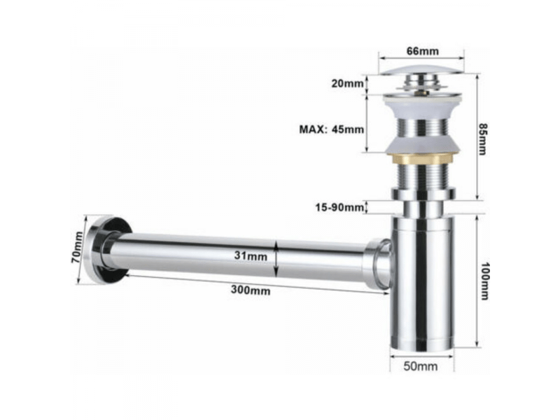 Siphon lavabo avec bonde lavabo pop-up sans trop-plein, ensemble vidage et siphon salle de bain, kit siphon bonde lavabo  - Conforama C