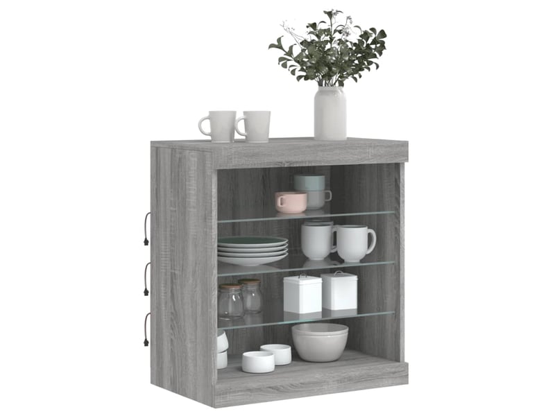  Buffet - bahut - meuble de rangement avec lumières led sonoma gris 60,5x37x67 cm  - Conforama D