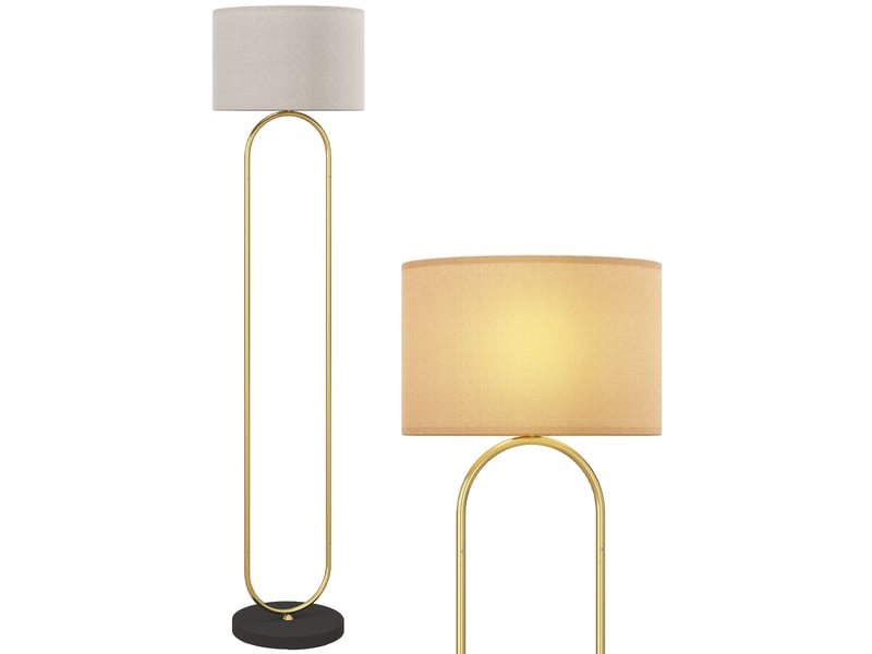  Lampadaire abat-jour en lin douille e27 style moderne interrupteur à pied pour salon et chambre 156 cm doré et noir  - Conforama B