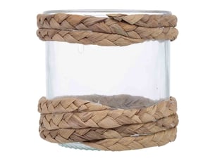 Bougeoir en verre recouvert de fibres naturelles marron d11.5x11.5h cm