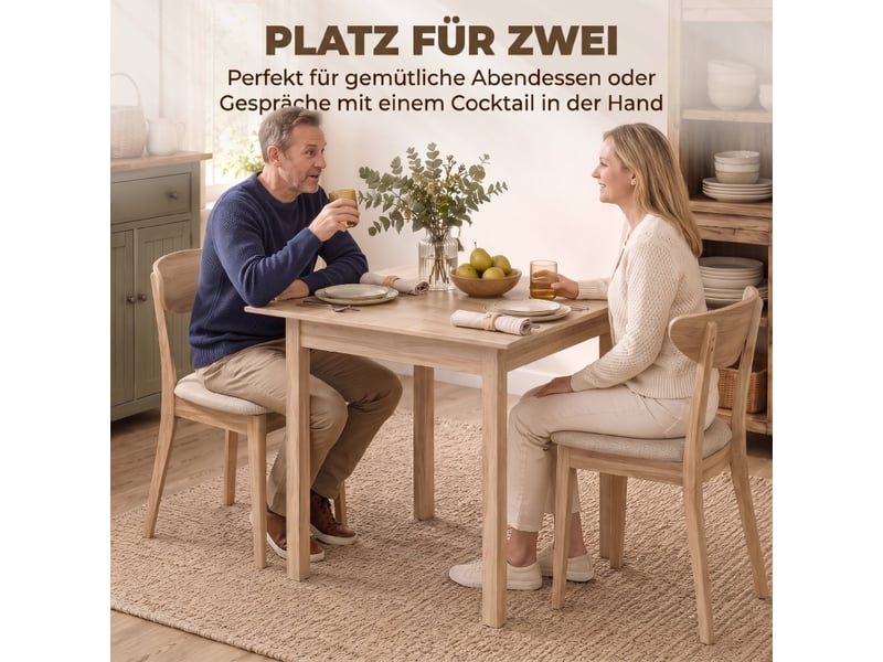  Table de salle à manger pour 2 personnes avec patins antidérapants, style campagne, en pin, naturel, 75 × 75 × 76 cm  - Conforama E
