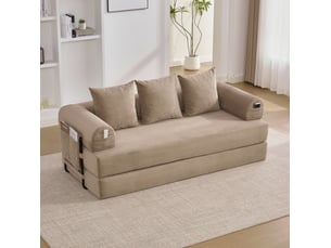 Canapé droit compressé convertible <strong>HAVRYA</strong> <strong></strong> 3 places Velours khaki