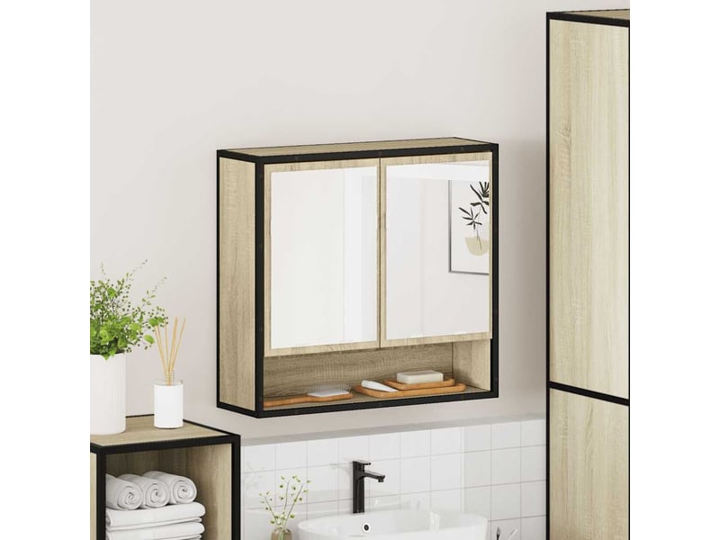  Armoire de salle de bain avec miroir chêne sonoma 65x20x60cm bois d'ingénierie  - Conforama D