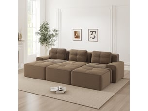 Canapé d'angle modulaire en velours côtelé convertible marron chicfurn