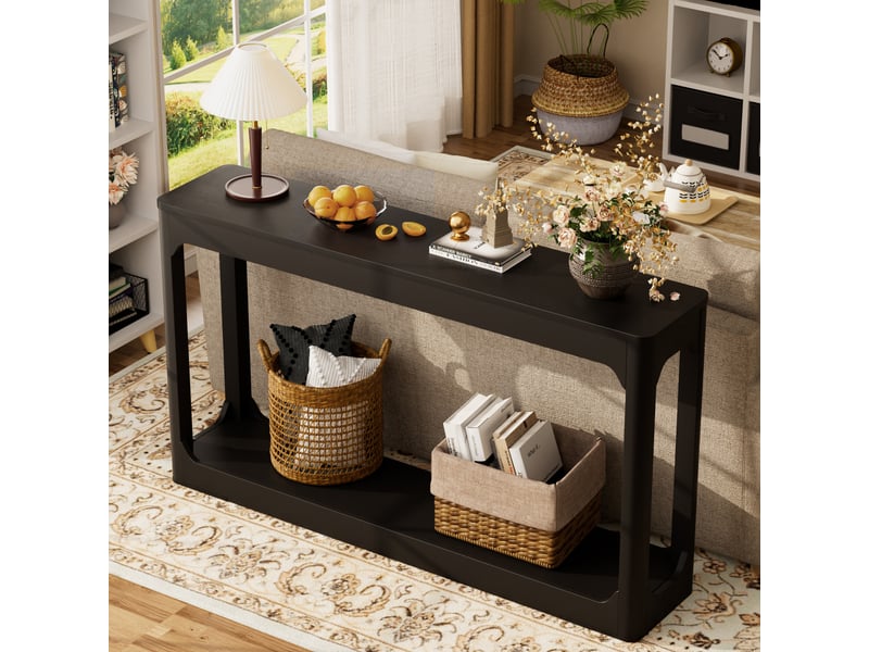  Bout de canapé 140x30x79 cm à 2 niveaux de rangement coloris noir  - Conforama E