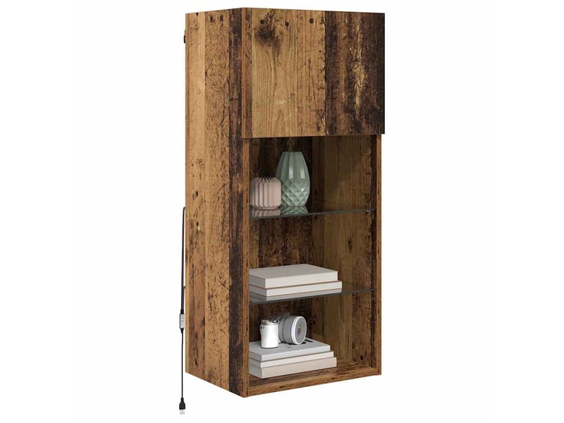  Lot de 2 meuble tv mural, meuble tv suspendu bois ancien bois d'ingénierie shl93522  - Conforama C