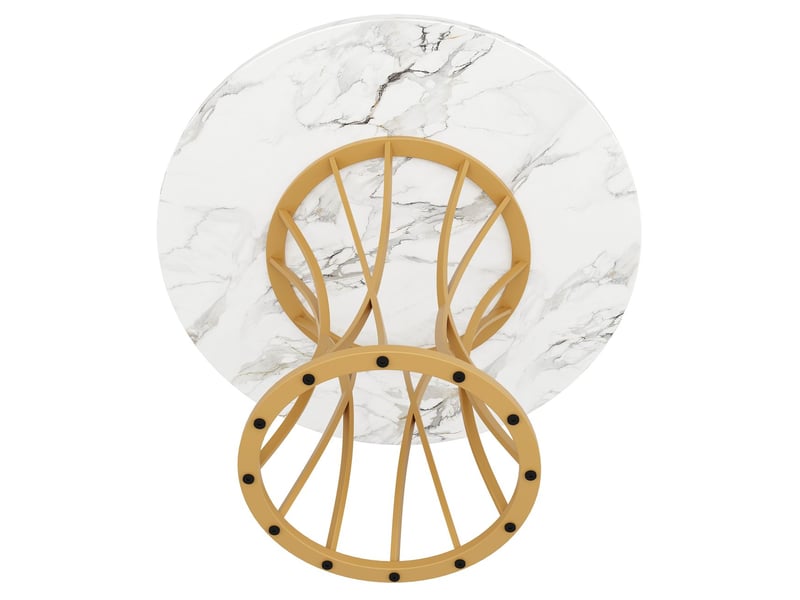 Table à manger 80x80, design moderne élégant table de cuisine, plateau mdf laqué brillant, pieds métal or, hauteur réglable  - Conforama E