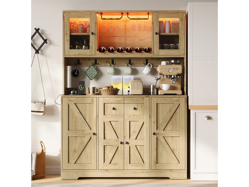  Meuble de cuisine muvano avec éclairage led et prises intégrées, naturel, 140 × 40 × 173 cm  - Conforama D