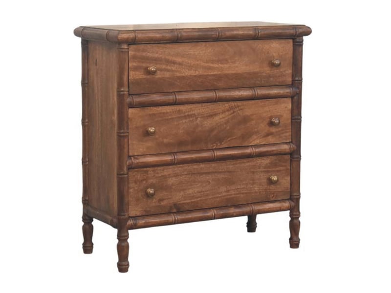  Artisan furniture commode en bois massif sculpté motif bambou, 3 tiroirs  - Conforama A
