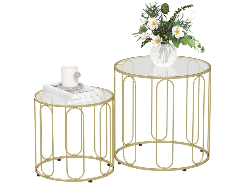  Lot de 2 tables basses gigognes rondes aosenyunzhou plateau verre et métal doré bout de canapé salon T1003-01-10803 - Conforama A