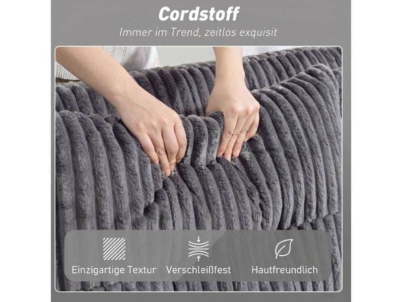  Canapé-lit 2 places 190x126 cm convertible en velours côtelé gris foncé sans matelas  - Conforama D