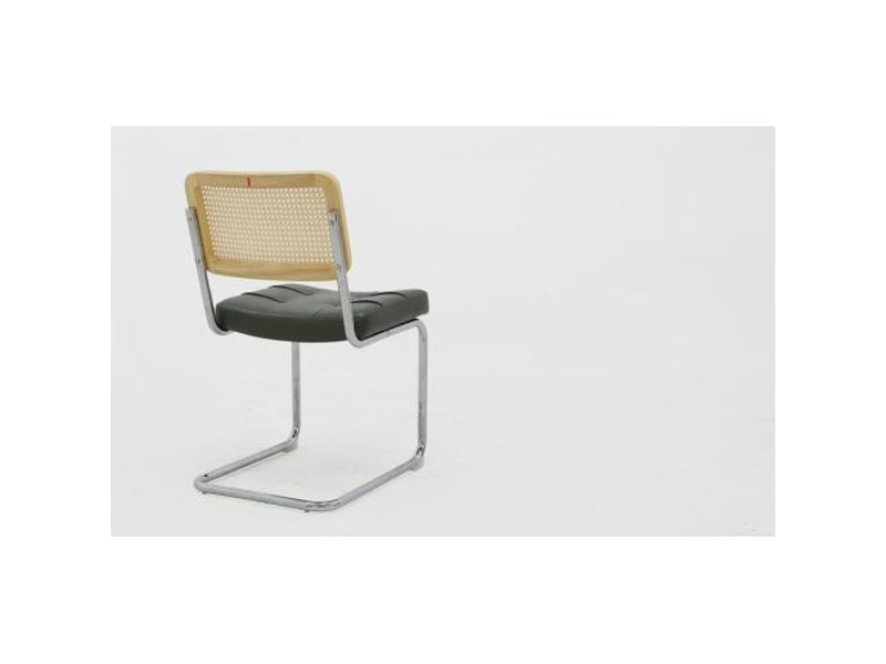  Ensemble de 2 chaises de salle à manger en simili cuir, pieds chromés – style mid-century breuer, capitonnées  - Conforama A