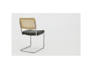 Ensemble de 2 chaises de salle à manger en simili cuir, pieds chromés – style mid-century breuer, capitonnées