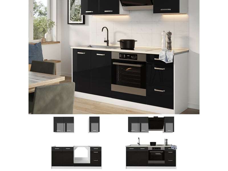  Vicco cuisine, noir haute brillanceblanc, 180cm sans plan de travail  - Conforama D