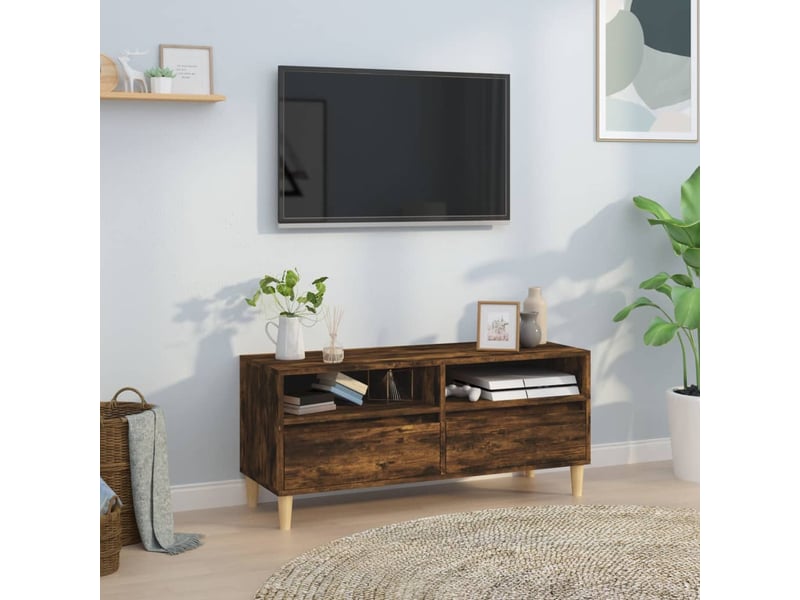  Meuble tv - banc tv - meuble de rangement chêne fumé 100x34,5x44,5 cm bois d'ingénierie  - Conforama B