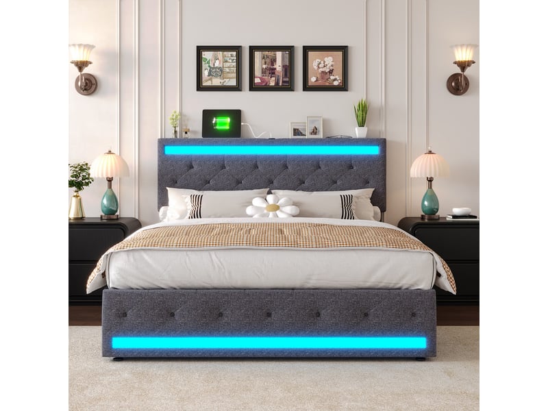  Lit double 140x190 cm ezssw coloris gris  - Conforama C