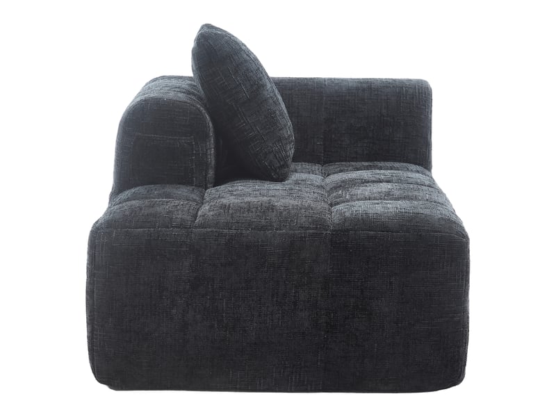  Canapé noir en chenille avec méridienne, coussin inclus et poches latérales pratiques pour salon  - Conforama A
