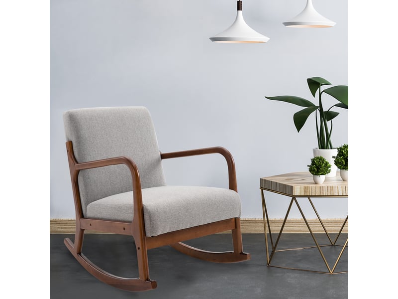  Fauteuil à bascule rembourré, style vintage, en bois et polyester gris, pour l'intérieur, bureau, salon, 64 x 86 x 80 cm  - Conforama D