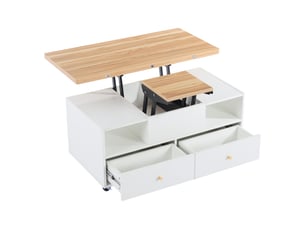 Table basse relevable avec 4 tiroirs et plateau pliable sur roulettes, en mdf, bois naturel, 100×50×45 cm - uvrion