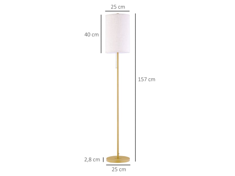  Lampe sur pied - abat-jour en lin - interrupteur à chaîne - support en acier - douille e27 - dimensions 25.5x25.5x157cm - Conforama C