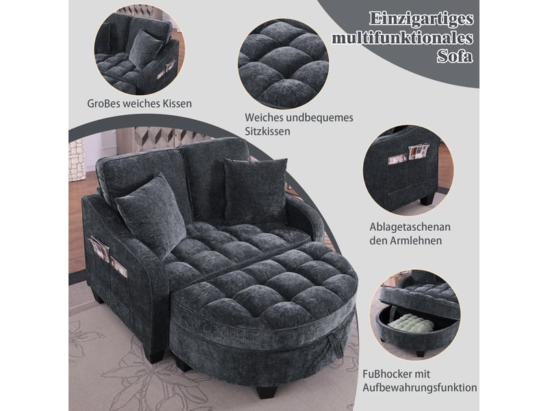  Canapé convertible, canapé-lit, en tissu, noir, 2 en 1, avec pouf, pour salon et séjour, adapté à l'espace de vie  - Conforama E