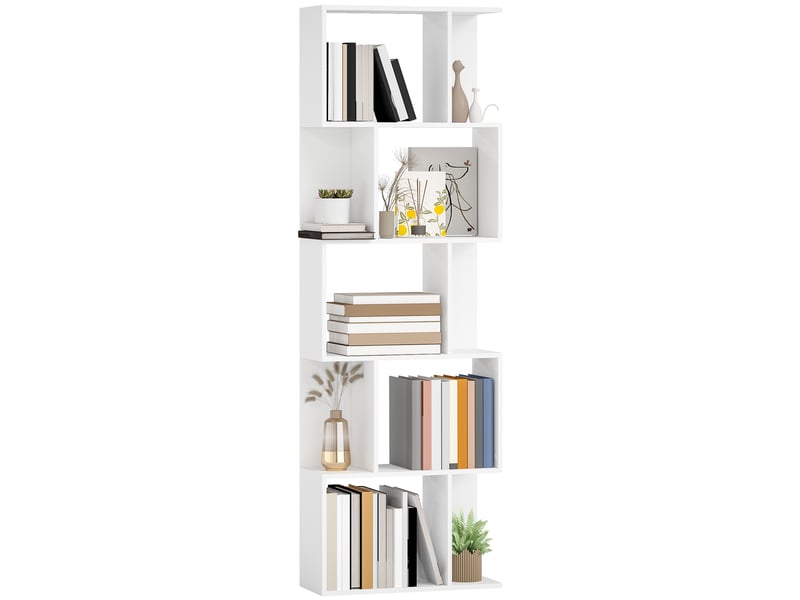  Bibliothèque à 5 niveaux, meuble de rangement en forme de s avec étagères, 60 x 24 x 184,5 cm, blanc  - Conforama A