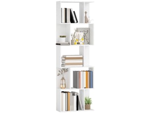 Bibliothèque à 5 niveaux, meuble de rangement en forme de s avec étagères, 60 x 24 x 184,5 cm, blanc