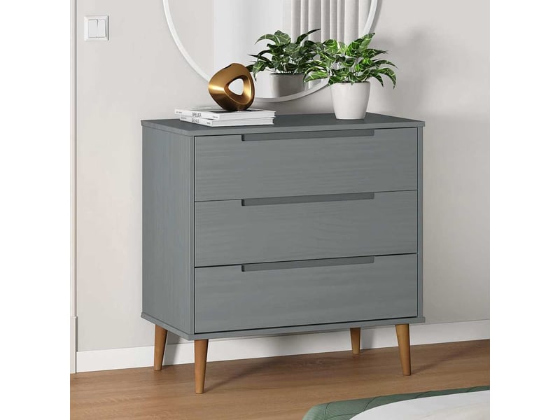  Commode chambre adulte, armoire à tiroirs molde gris 80x40x80 cm bois de pin massif  - Conforama B