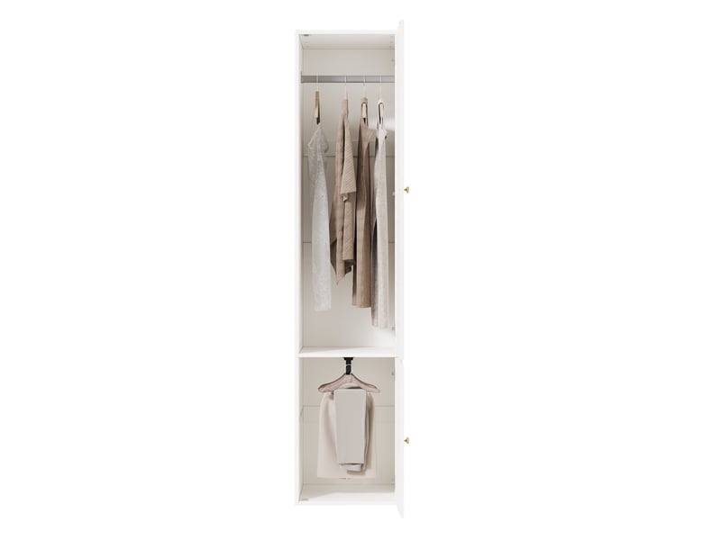  Armoire penderie 45 x 50 x 200 cm blanche en panneaux de particules, porte à lamelles, 3 rangements  - Conforama A