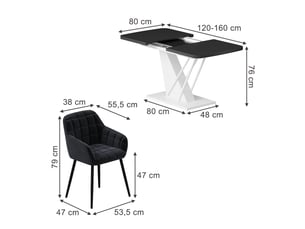Vicco ensemble de table à manger, noirblanc, 120x80cm avec 4 chaises de salle à manger
