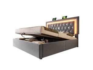 Lit coffre 160x200 cm <strong>HAVRYA</strong>  <strong></strong> coloris gris