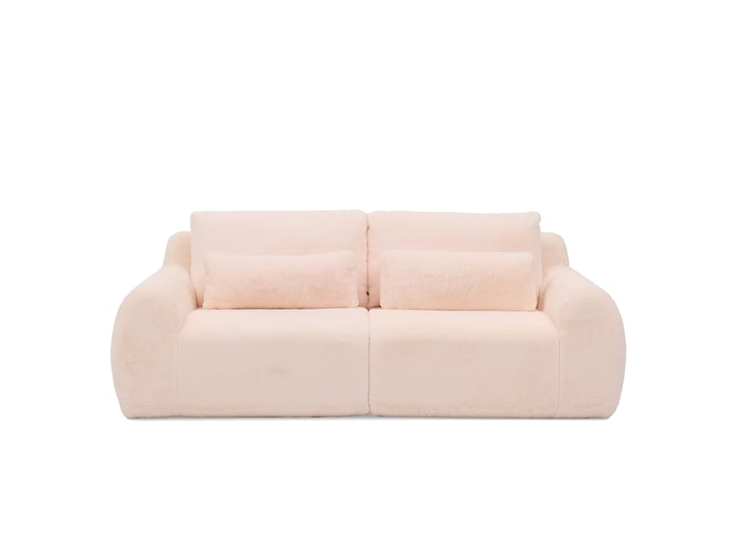  Canapé 2 places en fausse fourrure rose - ports usb, poche latérale, cosy et compact pour salon  - Conforama A