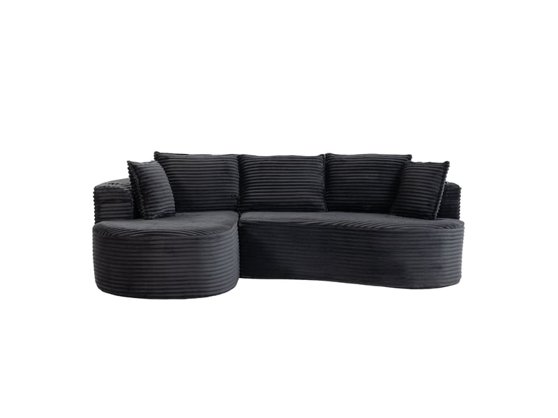  Canapé 3 places ulevr incurvé avec porte-gobelets et poches latérales, velours côtelé gris foncé 250 x 152 x 82 cm  - Conforama A