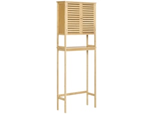 Étagère de toilettes meuble de salle de bain dessus toilette wc avec placard 2 portes et ouverte étagère 60 x 23 x 173 cm bambou
