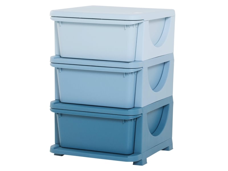  Meuble de rangement enfant 37 x 37 x 56,5 cm bleu en plastique, 3 tiroirs pour jouets et vêtements  - Conforama A