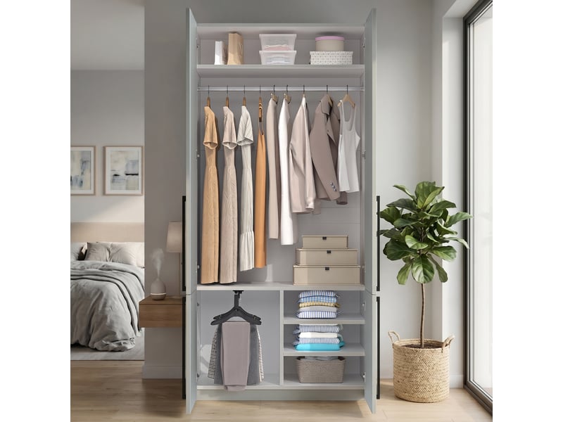  Armoire grise 90 x 50 x 200 cm armoire haute 1 penderie 1 porte-pantalon coulissant 4 rangements design moderne chambre salon chambre enfant  - Conforama E