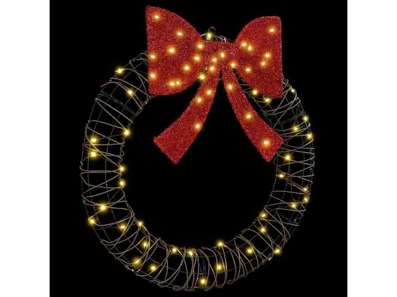  Couronne de noël, décoration de noël blanc chaud 75 x 75 x 8 cm rotin 60 led cf61768  - Conforama D