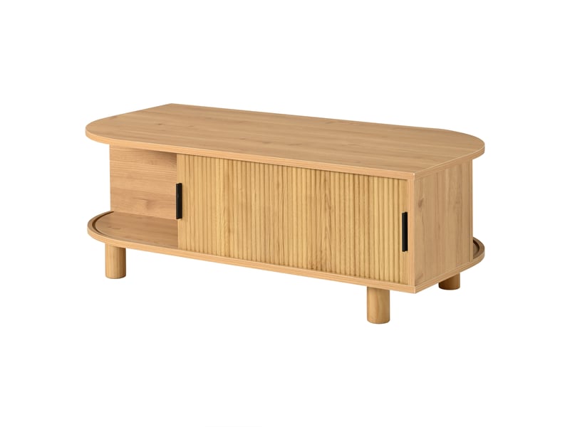  Table basse rectangulaire bois clair, 100 x 50 x 35 cm, 2 portes coulissantes  - Conforama D