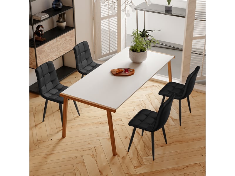  Lot de 4 chaises salle à manger, assise rembourrée en velours avec pieds en métal, ergonomie, pour cuisine, salle à manger, salon, chambre à coucher, noir  - Conforama W