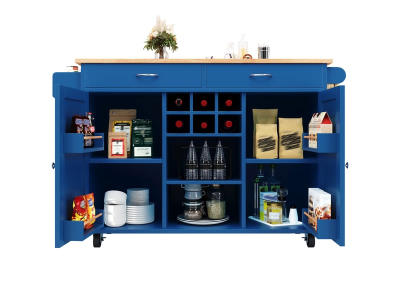 Desserte de cuisine 102 x 45 x 92 cm en mdf avec roulettes verrouillables, bleue  - Conforama A