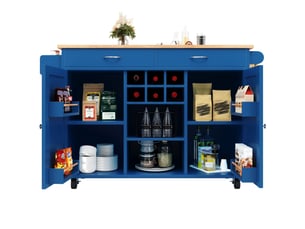 Desserte de cuisine 102 x 45 x 92 cm en mdf avec roulettes verrouillables, bleue